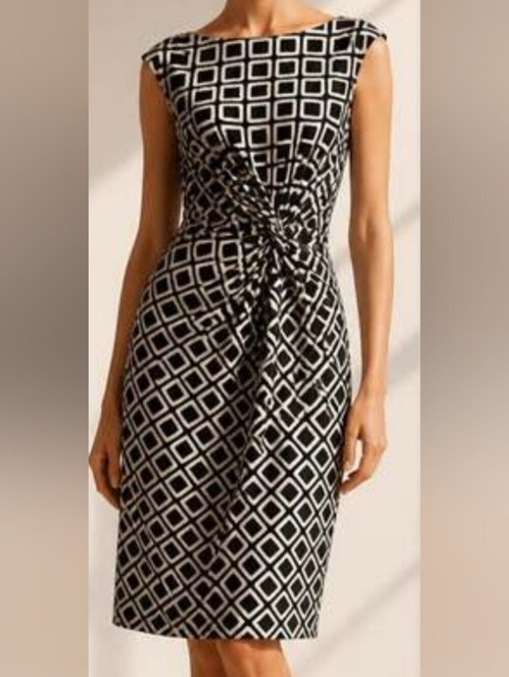 Lauren Ralph Lauren Black and White Geometric Twist-Front Dress